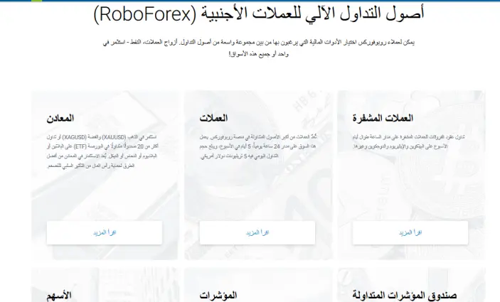 الأصول المالية لدى شركة روبو فوركس RoboForex
