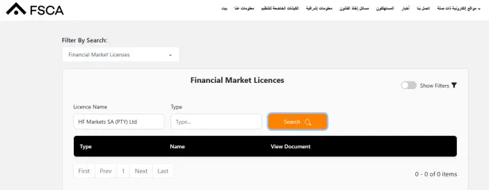 التراخيص التنظيمية لشركة إتش إف إم HFM
