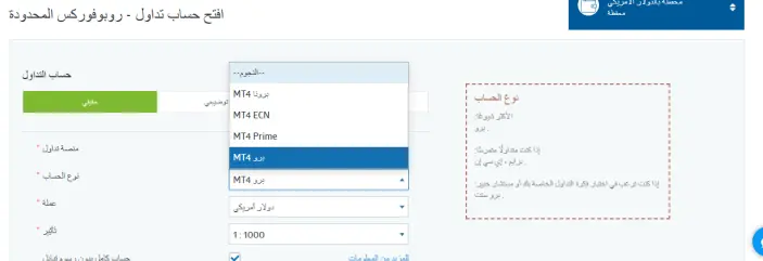 الحسابات المالية في شركة روبو فوركس RoboForex