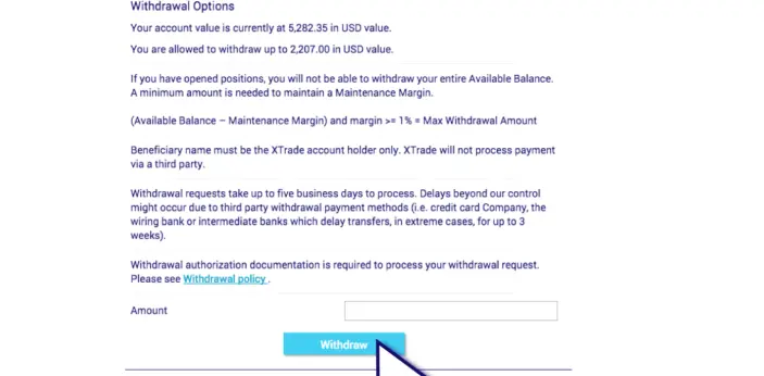 طلب سحب الأموال من Xtrade