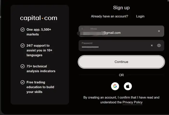 فتح حساب تداول لدى Capital.com