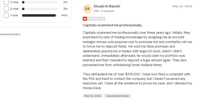 تجارب المتداولون مع شركة Capitalix