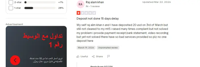 تقييمات المتداولون حول شركة GTCFX