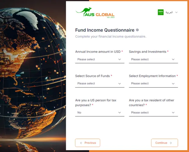 تجربة فتح حساب تداول لدى AUS GLOBAL